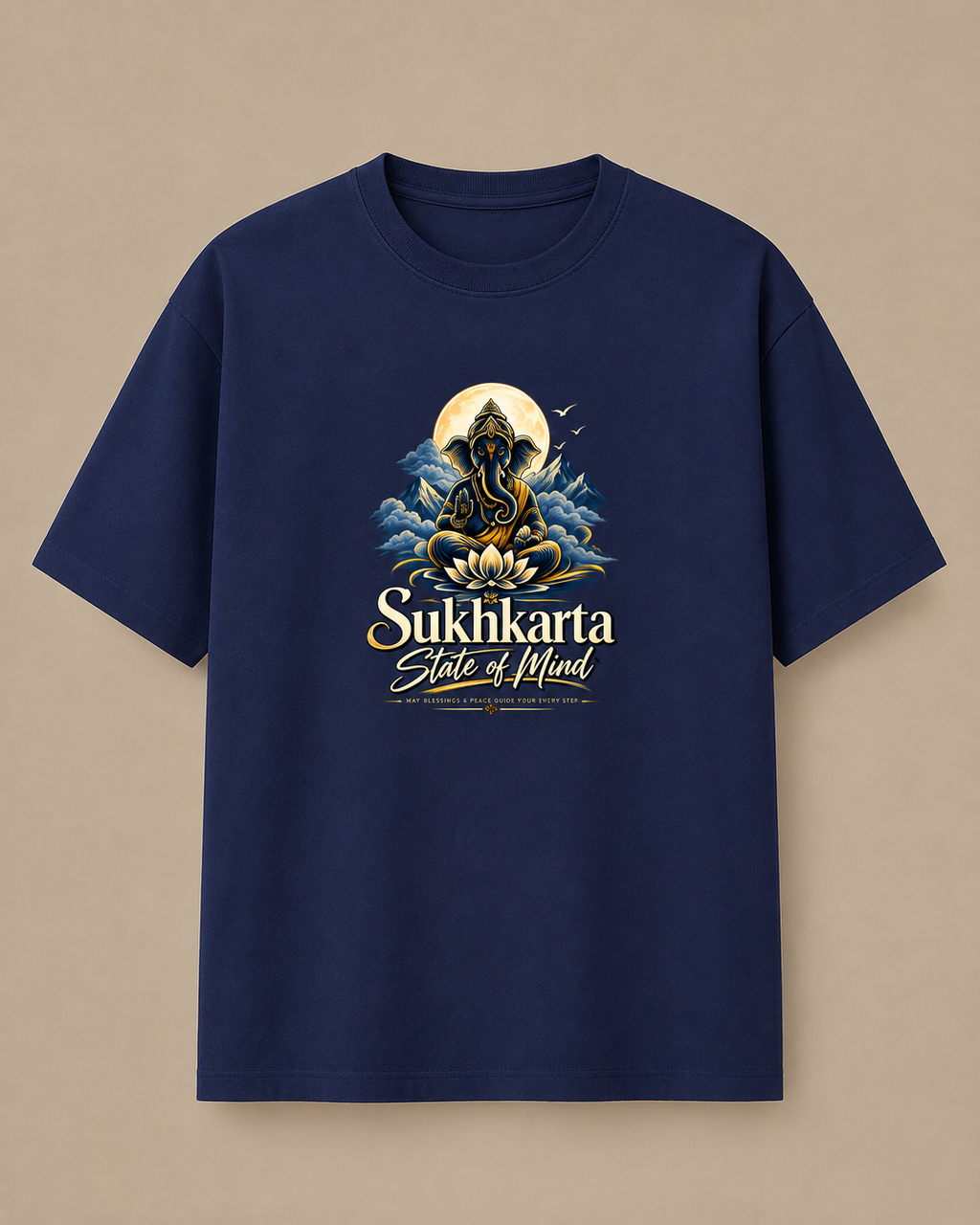 Sukhkarta State of Mind – Shree Ganpati Graphic Unisex T-Shirt | Navy Blue Spiritual Streetwear Tee