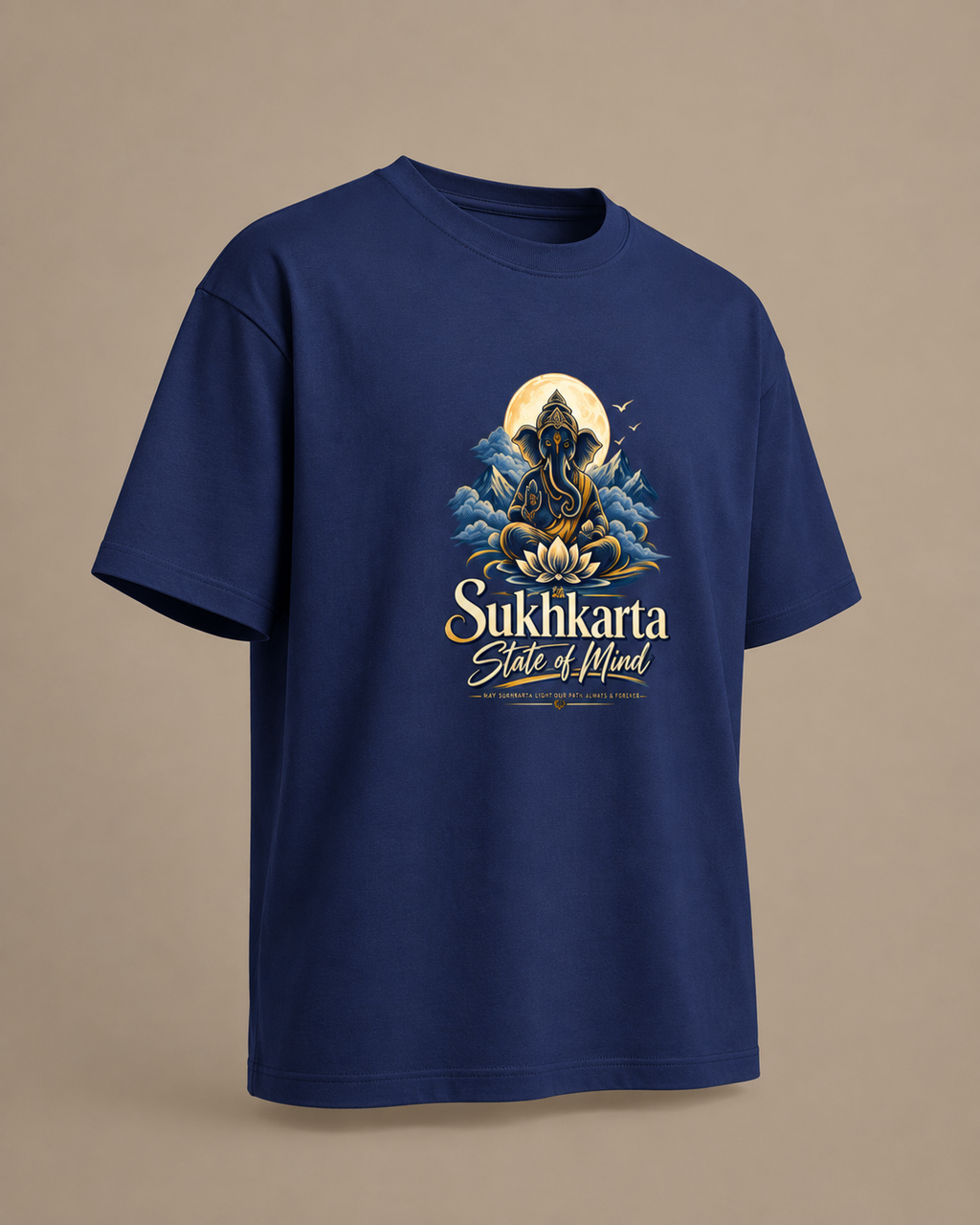 Sukhkarta State of Mind – Shree Ganpati Graphic Unisex T-Shirt | Navy Blue Spiritual Streetwear Tee