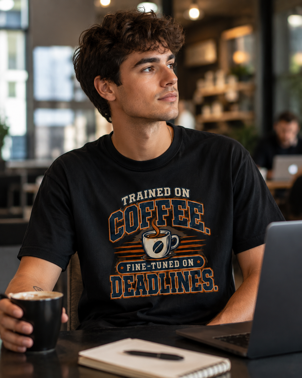 Trained on Coffee, Fine-Tuned on Deadlines – AI Engineer Graphic T-Shirt