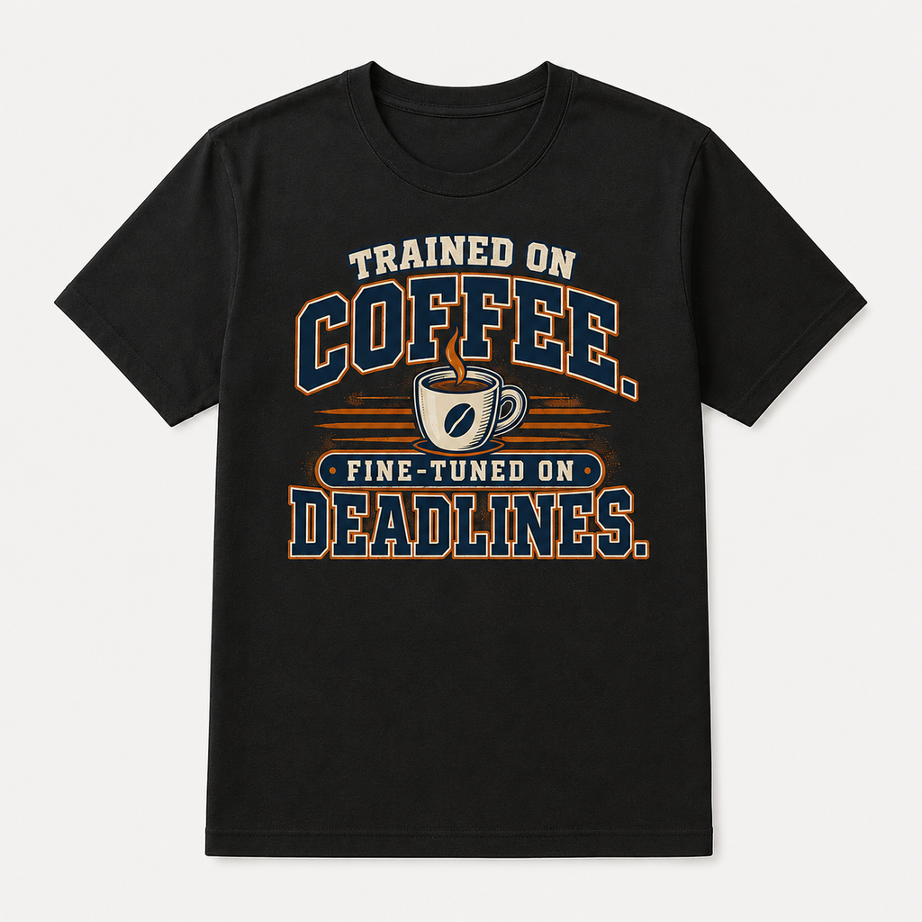 Trained on Coffee, Fine-Tuned on Deadlines – AI Engineer Graphic T-Shirt
