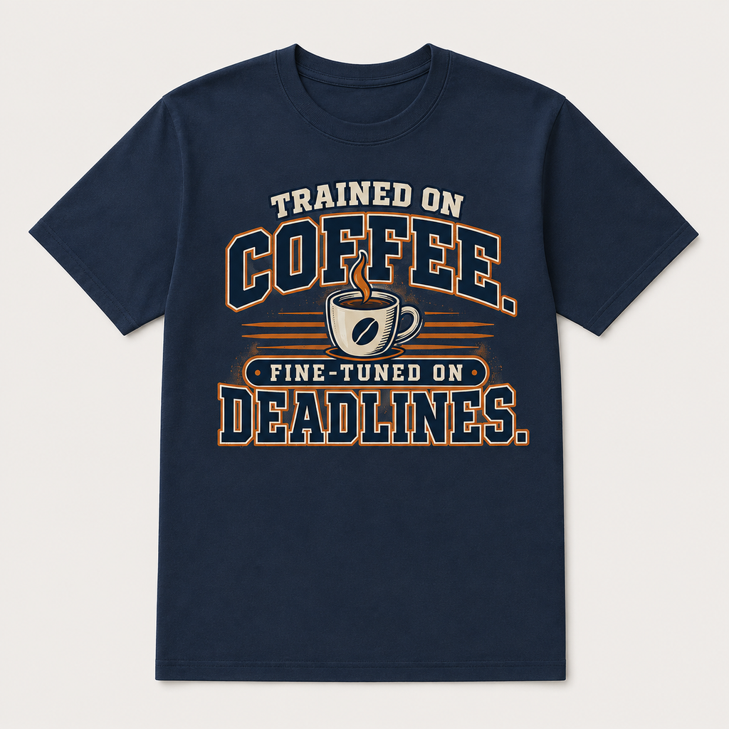 Trained on Coffee, Fine-Tuned on Deadlines – AI Engineer Graphic T-Shirt
