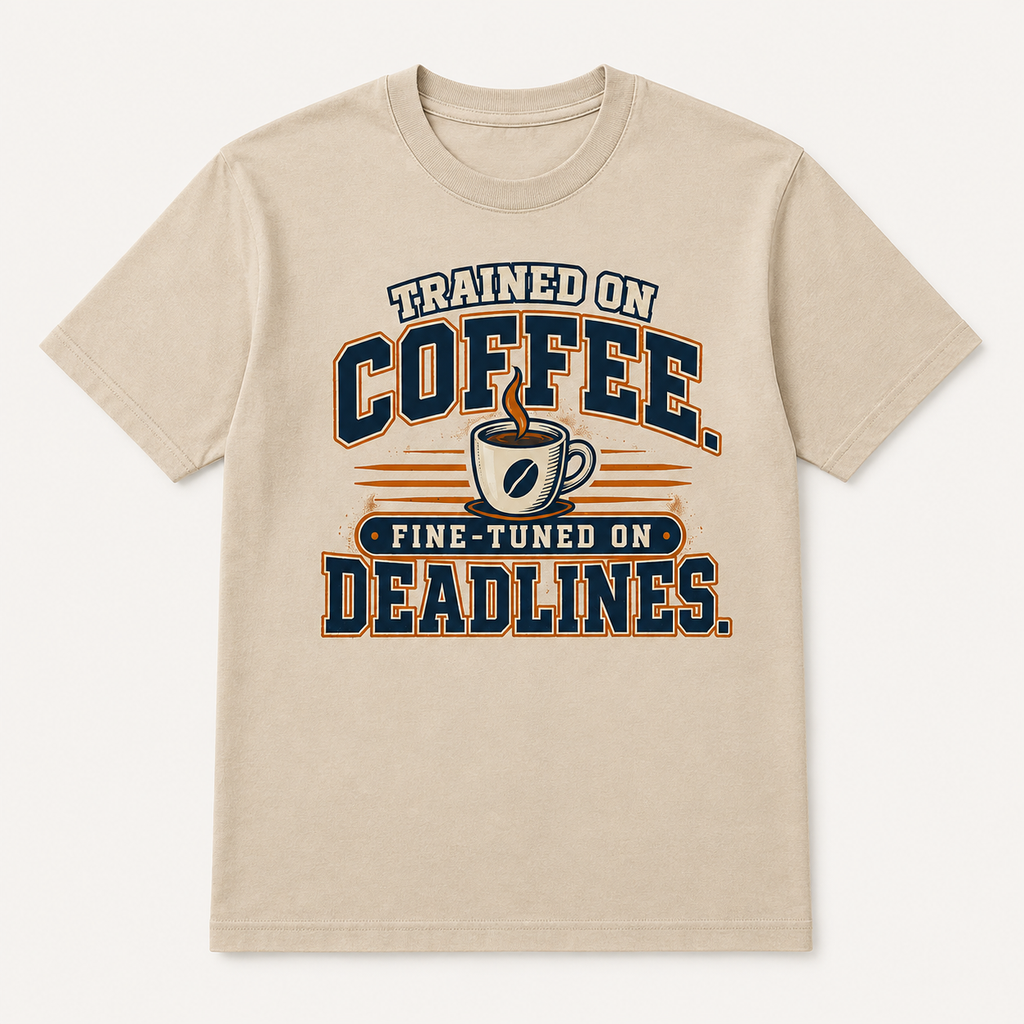 Trained on Coffee, Fine-Tuned on Deadlines – AI Engineer Graphic T-Shirt