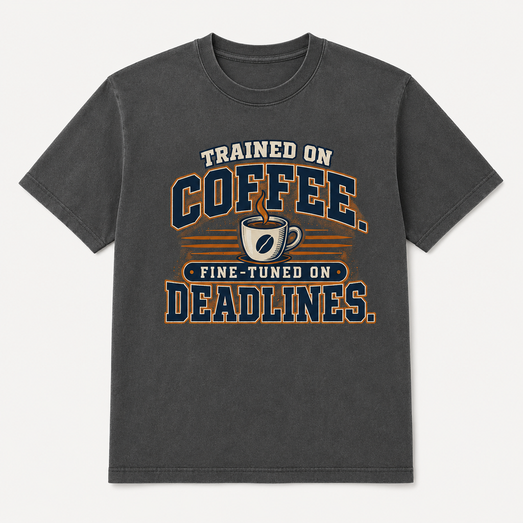 Trained on Coffee, Fine-Tuned on Deadlines – AI Engineer Graphic T-Shirt